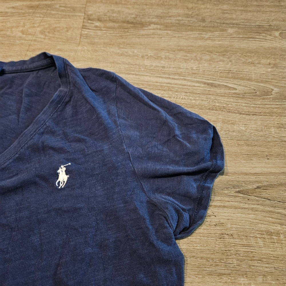 Polo Ralph Lauren Womens Large Blue V Neck Pony Logo Short Sleeve Tee Shirt - Picture 4 of 8